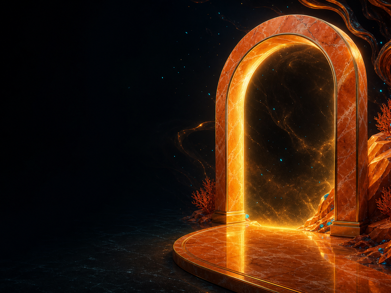 Golden portal over a dark northern landscape