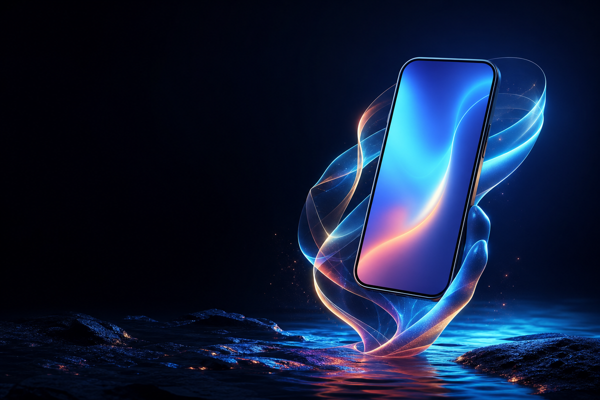 Mobile phone interface lit by blue and coral casino lights